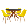 conjunto mesa de jantar redonda marci premium 120cm preta com 4 cadeiras leda amarelo