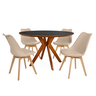 conjunto mesa de jantar redonda marci premium 120cm preta com 4 cadeiras leda nude