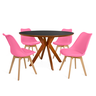 conjunto mesa de jantar redonda marci premium 120cm preta com 4 cadeiras leda rosa