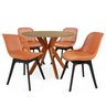 conjunto mesa de jantar redonda marci 100cm natural com 4 cadeiras design marcela marrom