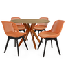 conjunto mesa de jantar redonda marci 120cm natural com 4 cadeiras design marcela marrom