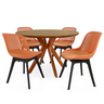conjunto mesa de jantar redonda marci premium 120cm natural com 4 cadeiras design marcela marrom