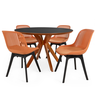 conjunto mesa de jantar redonda marci premium 120cm preta com 4 cadeiras design marcela marrom