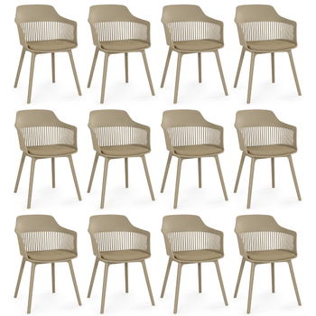 kit 12 cadeiras de jantar estofada marcela nude escuro