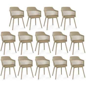 kit 14 cadeiras de jantar estofada marcela nude escuro