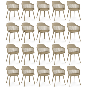 kit 20 cadeiras de jantar estofada marcela nude escuro