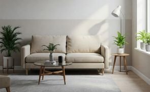 sala de estar com paredes degrade e sofa com pes palito na cor linho magazine decor