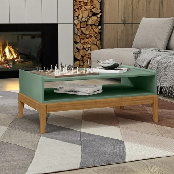 mesa de jantar com nicho com amplo espaco em madeira macica cor verde magazine decor