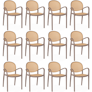 kit 12 cadeiras de jantar roma com braco para sala e cozinha marrom claro