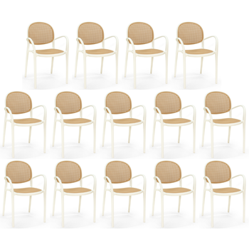 kit 14 cadeiras de jantar roma com braco para sala e cozinha bege