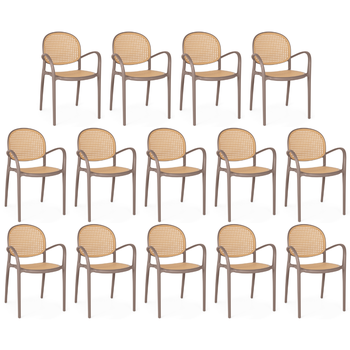 kit 14 cadeiras de jantar roma com braco para sala e cozinha marrom claro