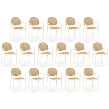 kit 16 cadeiras de jantar roma com braco para sala e cozinha bege