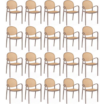 kit 20 cadeiras de jantar roma com braco para sala e cozinha marrom claro