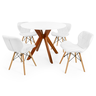 conjunto mesa de jantar redonda marci 100cm branca com 4 cadeiras slim branco