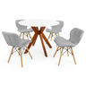 conjunto mesa de jantar redonda marci 100cm branca com 4 cadeiras slim cinza