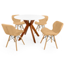 conjunto mesa de jantar redonda marci 100cm branca com 4 cadeiras slim nude escuro