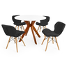 conjunto mesa de jantar redonda marci 100cm branca com 4 cadeiras slim preto