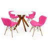 conjunto mesa de jantar redonda marci 100cm branca com 4 cadeiras slim rosa