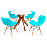 conjunto mesa de jantar redonda marci 100cm branca com 4 cadeiras slim tiffany