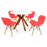 conjunto mesa de jantar redonda marci 100cm branca com 4 cadeiras slim vermelho