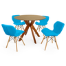 conjunto mesa de jantar redonda marci 100cm natural com 4 cadeiras slim azul