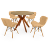 conjunto mesa de jantar redonda marci 100cm natural com 4 cadeiras slim nude escuro