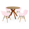 conjunto mesa de jantar redonda marci 100cm natural com 4 cadeiras slim rosa claro