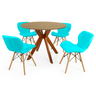 conjunto mesa de jantar redonda marci 100cm natural com 4 cadeiras slim tiffany