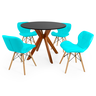 conjunto mesa de jantar redonda marci 100cm preta com 4 cadeiras slim tiffany