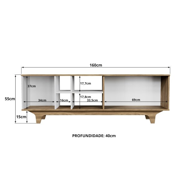 rack para tv ate 65 com 2 portas e nichos 160cm lars branco magazine decor 4