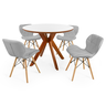 conjunto mesa de jantar redonda marci premium 100cm branca com 4 cadeiras slim cinza