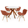 conjunto mesa de jantar redonda marci premium 100cm branca com 4 cadeiras slim marrom