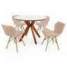 conjunto mesa de jantar redonda marci premium 100cm branca com 4 cadeiras slim nude