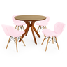 conjunto mesa de jantar redonda marci premium 100cm natural com 4 cadeiras slim rosa claro