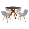 conjunto mesa de jantar redonda marci premium 100cm preta com 4 cadeiras slim cinza