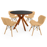 conjunto mesa de jantar redonda marci premium 100cm preta com 4 cadeiras slim nude escuro