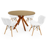 conjunto mesa de jantar redonda marci 120cm natural com 4 cadeiras slim branco