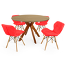 conjunto mesa de jantar redonda marci 120cm natural com 4 cadeiras slim vermelho