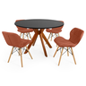 conjunto mesa de jantar redonda marci 120cm preta com 4 cadeiras slim marrom