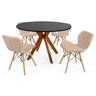 conjunto mesa de jantar redonda marci 120cm preta com 4 cadeiras slim nude