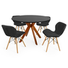 conjunto mesa de jantar redonda marci 120cm preta com 4 cadeiras slim preto