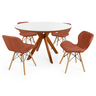 conjunto mesa de jantar redonda marci premium 120cm branca com 4 cadeiras slim marrom
