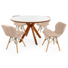 conjunto mesa de jantar redonda marci premium 120cm branca com 4 cadeiras slim nude
