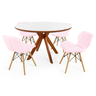 conjunto mesa de jantar redonda marci premium 120cm branca com 4 cadeiras slim rosa claro