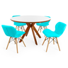 conjunto mesa de jantar redonda marci premium 120cm branca com 4 cadeiras slim tiffany