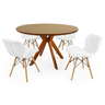 conjunto mesa de jantar redonda marci premium 120cm natural com 4 cadeiras slim branco