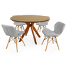 conjunto mesa de jantar redonda marci premium 120cm natural com 4 cadeiras slim cinza