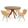 conjunto mesa de jantar redonda marci premium 120cm natural com 4 cadeiras slim nude escuro