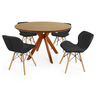 conjunto mesa de jantar redonda marci premium 120cm natural com 4 cadeiras slim preto