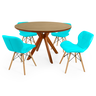 conjunto mesa de jantar redonda marci premium 120cm natural com 4 cadeiras slim tiffany